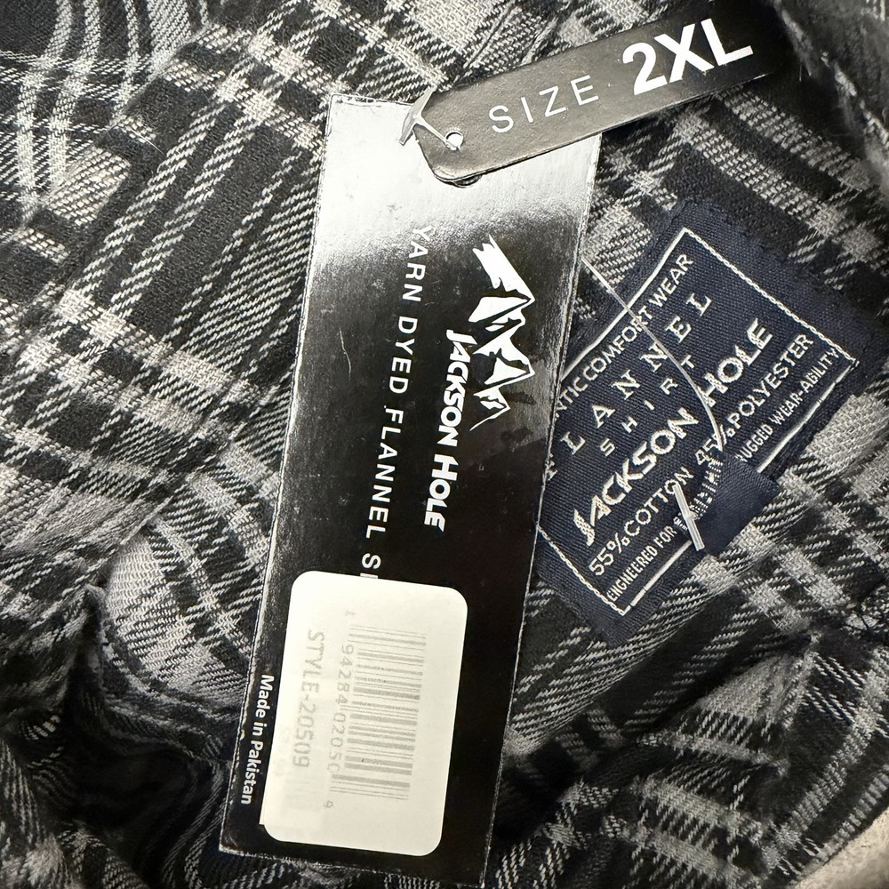 Jackson Hole Flannel Shirt Men's XXL‎ Plaid Black  Button Long Sleeve Pocket NWT - Picture 8 of 9